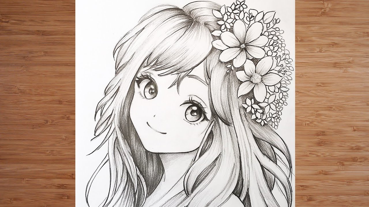 How to Draw a Beautiful Anime Girl | Flowing Hair & Flowers