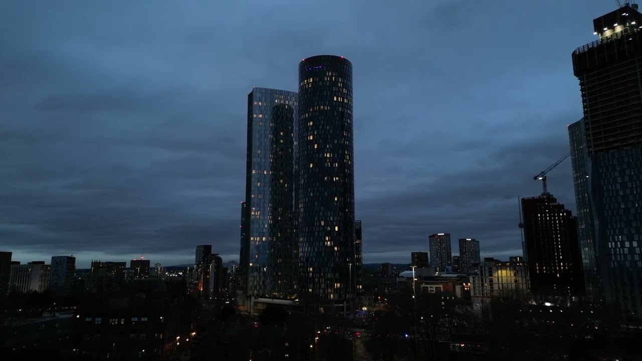 Drone shots of some skyscrapers in Manchester City Centre March 2026