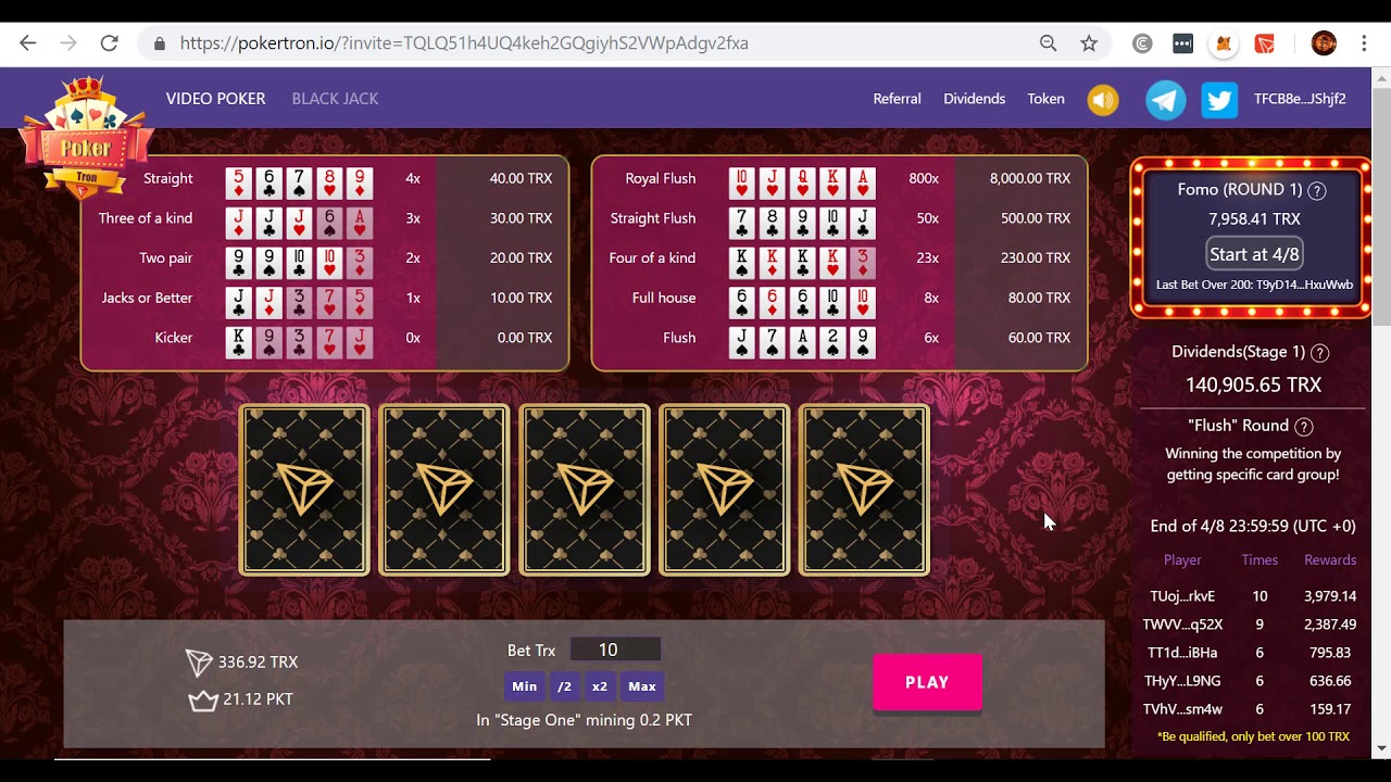 Video Poker on Tron TRX