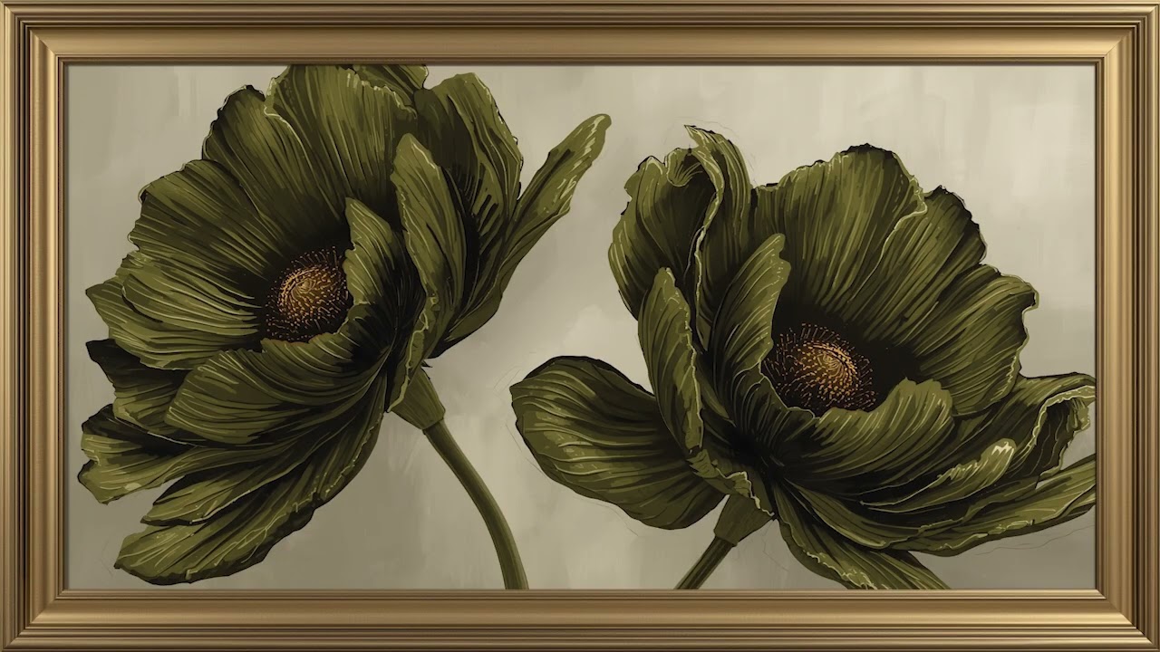 Classical Painting Ambience | Olive Green Floral Aesthetic | Relaxing Background (2 Hours)