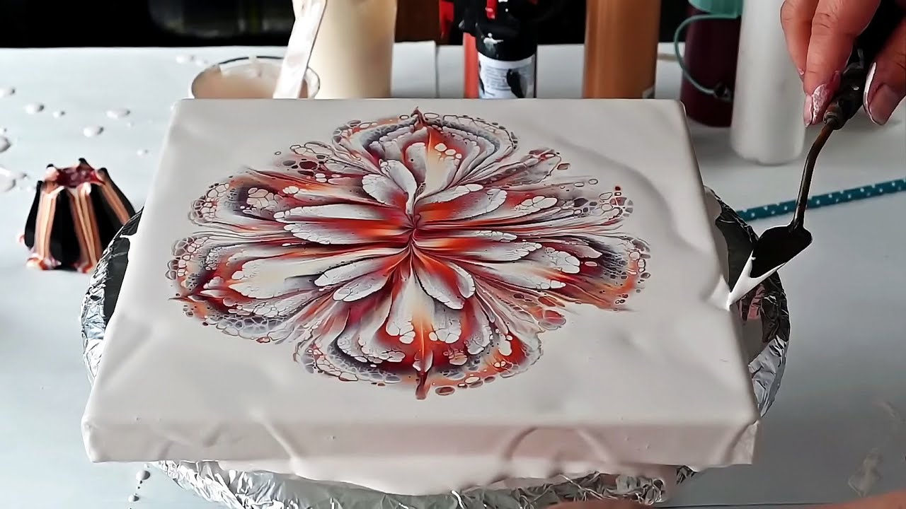 (772) Acrylic pour FLOWER painting ~ CUP BOTTOM reverse dip ~ Fluid Art tutorial ~ Paint #WithMe