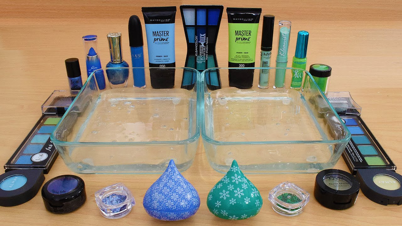 Blue vs Green - Mixing Makeup Eyeshadow Into Slime ASMR 256 Satisfying Slime Video