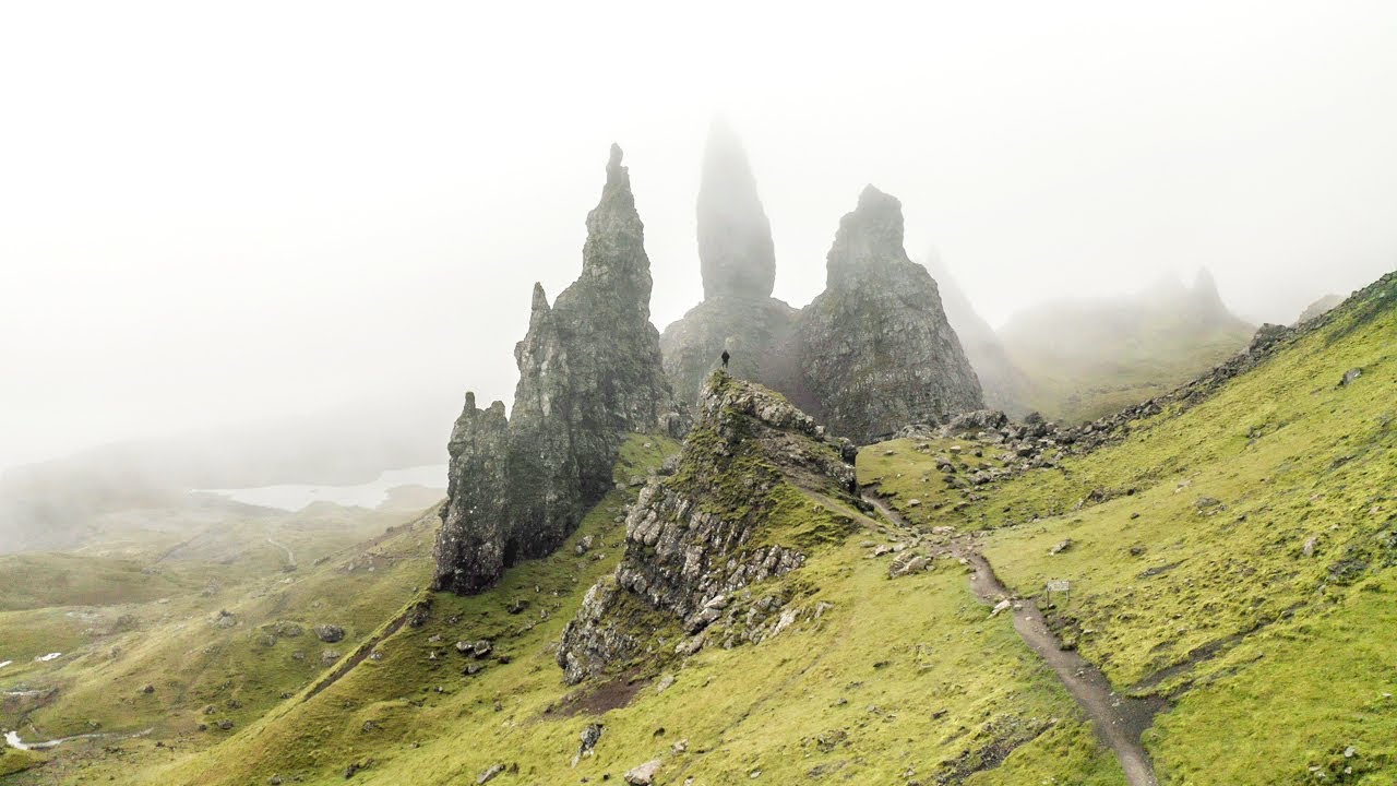 Hiking Isle of Skye, Scotland. Aerial 4K Montage