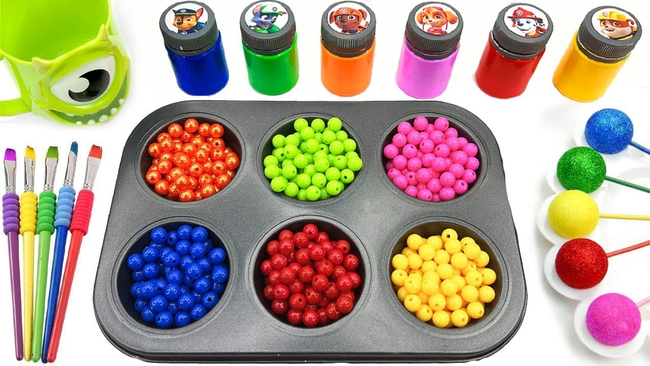 Satisfying Video | 6 Color Slime Balls OF Strars Loollipop ON Stiks FROM Magic Cup Paint & Clay ASMR