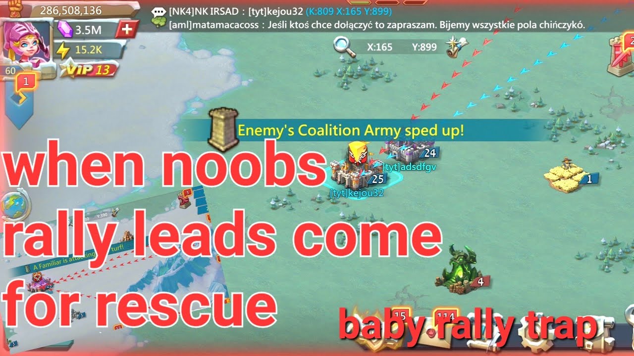 when Noobs rally lead come for rescue missions - lords mobile baby rally trap