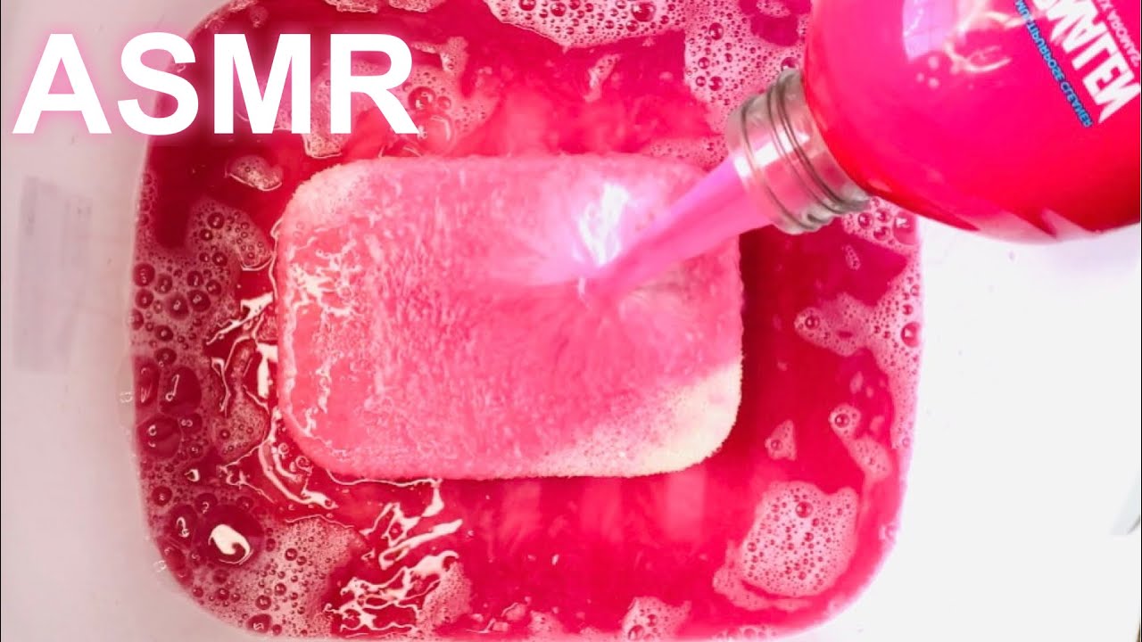 ASMR Sponge Squeezing 🌸 Pink Pinalen With Soapy Rinse 💦 Oddly Satisfying ASMR
