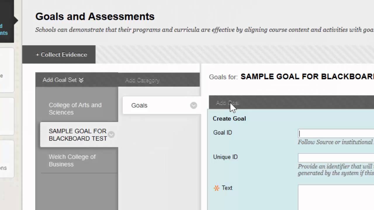 creating goals in blackboard outcomes assessment