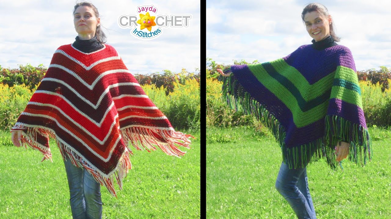 Poncho w/ Fringe - Autumn & Halloween Stripe Patterns - Crochet Tutorial