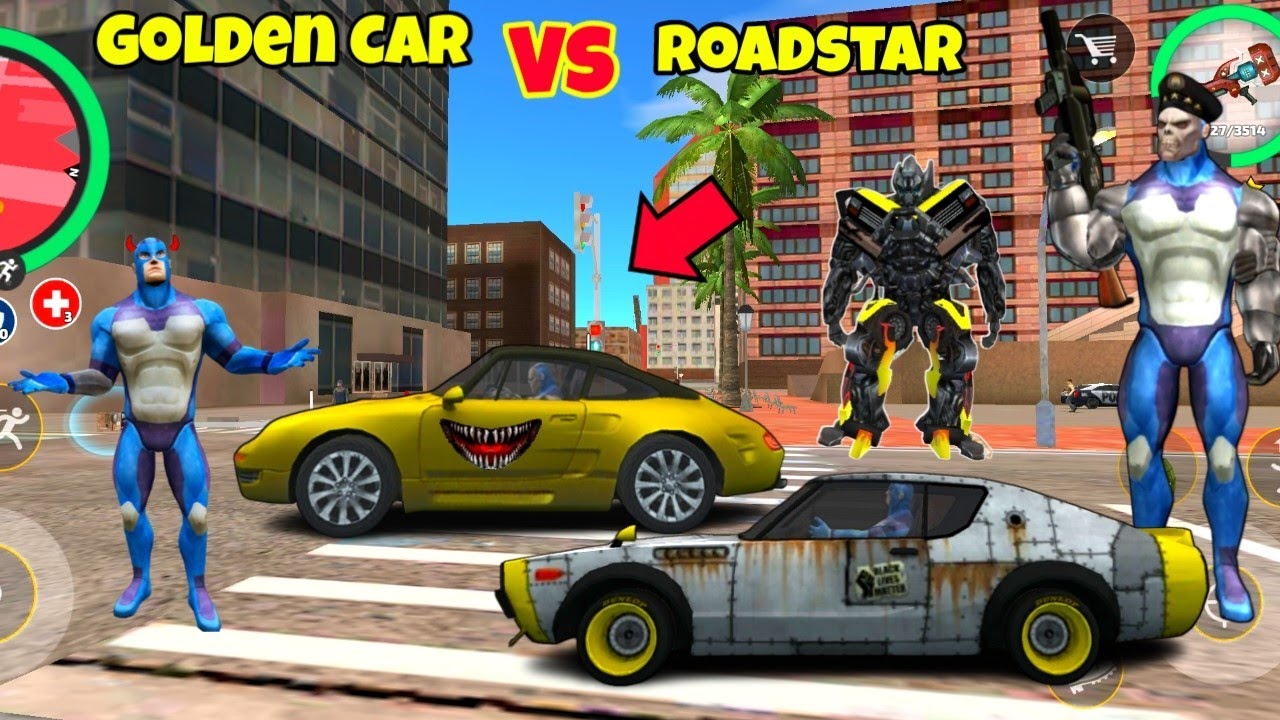 Golder Car Vs Roadstar Car New Race Mission in Rope Hero Vice Town | New Update | Gamer Blasty