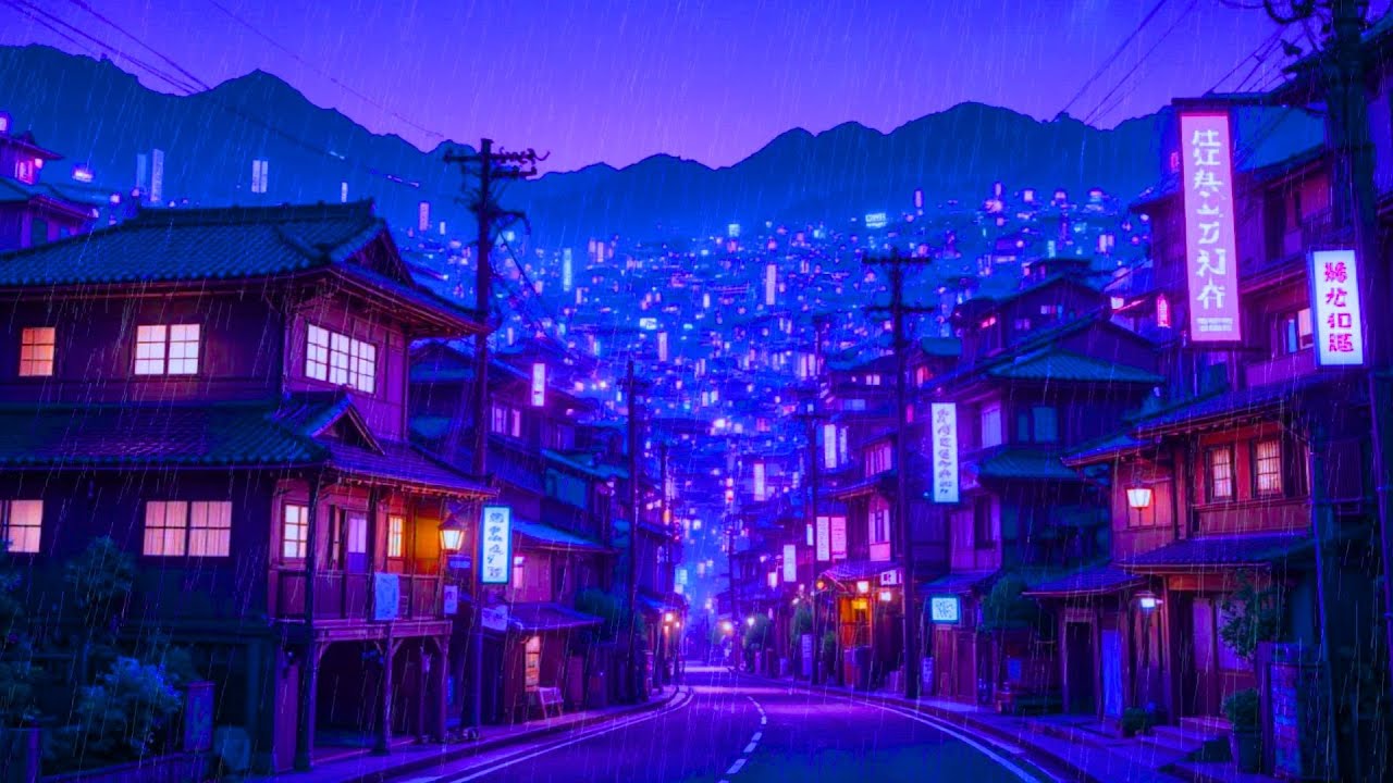 90s Rainy Night in a Neon Japanese Town | Lofi Beats to Chill & Focus