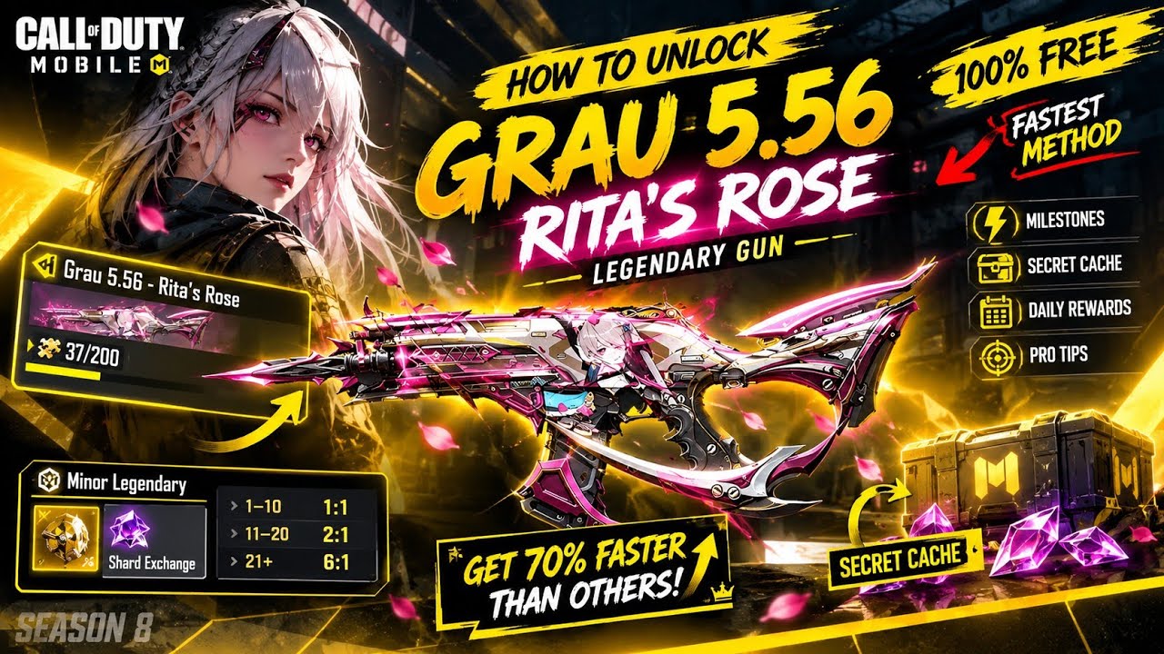БЕСПЛАТНЫЙ Grau 5.56 Rita&rsquo;s Rose! 🔥 САМЫЙ БЫСТРЫЙ способ получения | COD Mobile 8 сезон