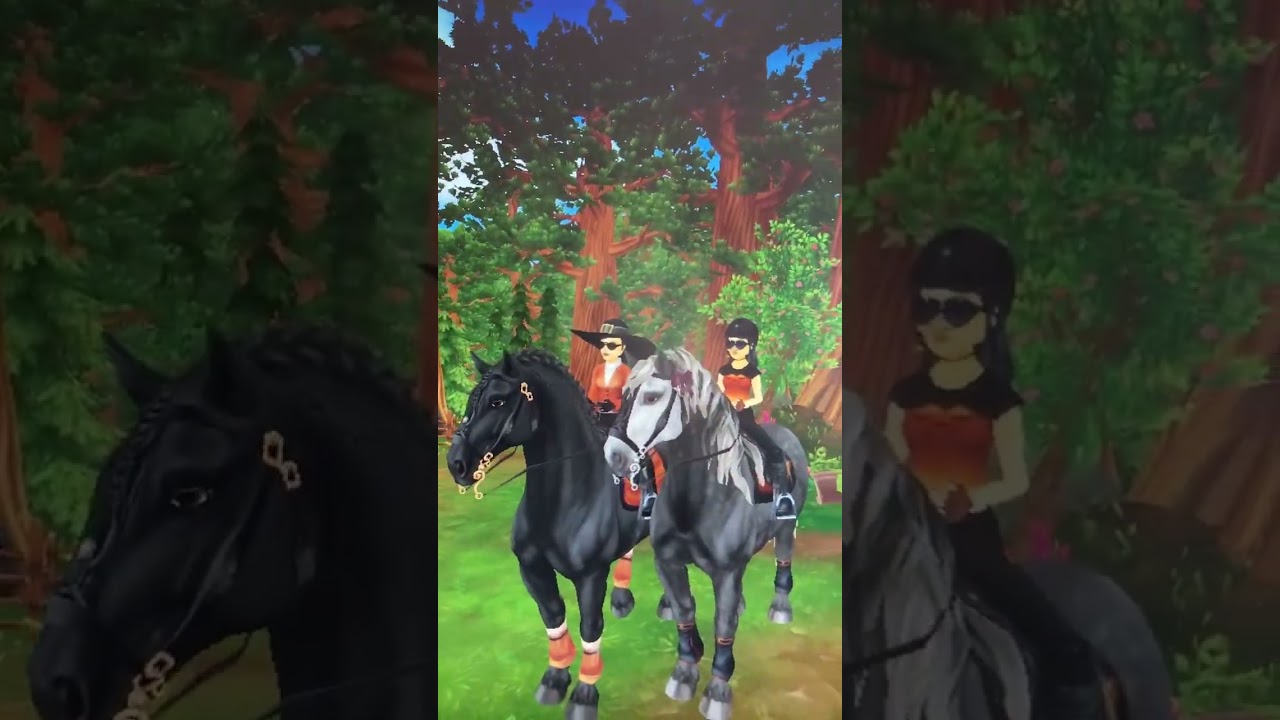 Perchrons rearing in Redwood Point by stables ~ Star Stable Online ~