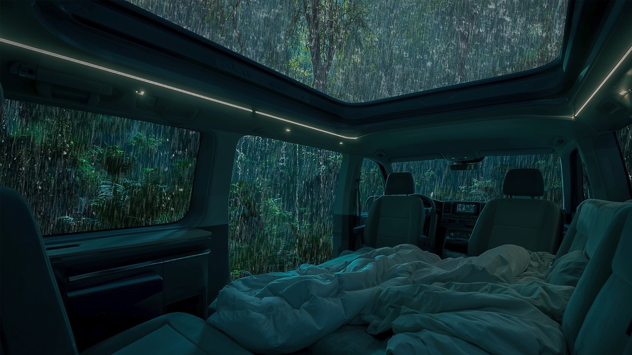 10 Hours⚡️ Camper Van Forest Rain for Stress Relief