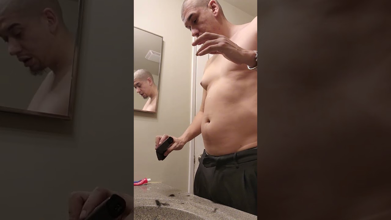 Shaved head ready for bed