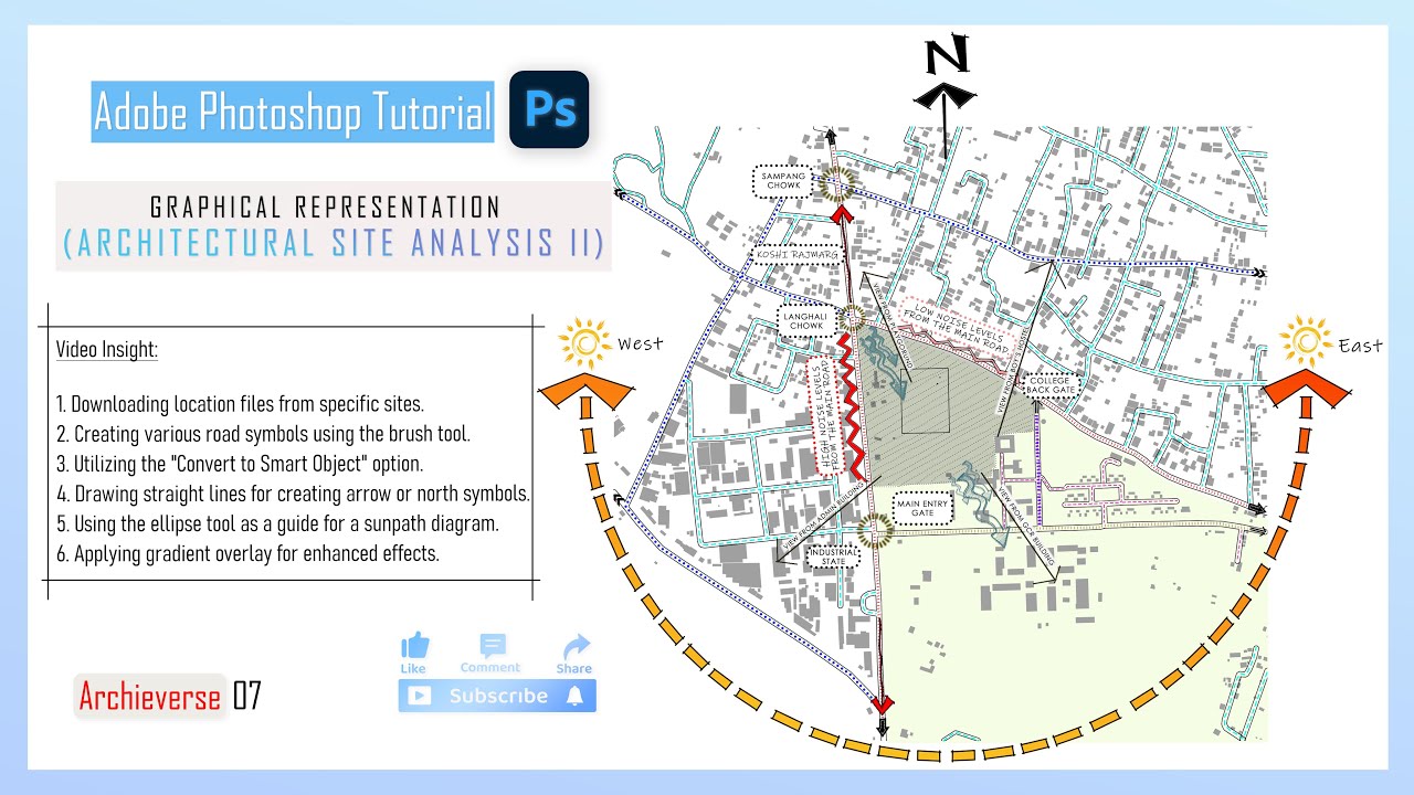 Graphical Representation of Architectural Site Analysis - II | Tutorial Video | Adobe Photoshop