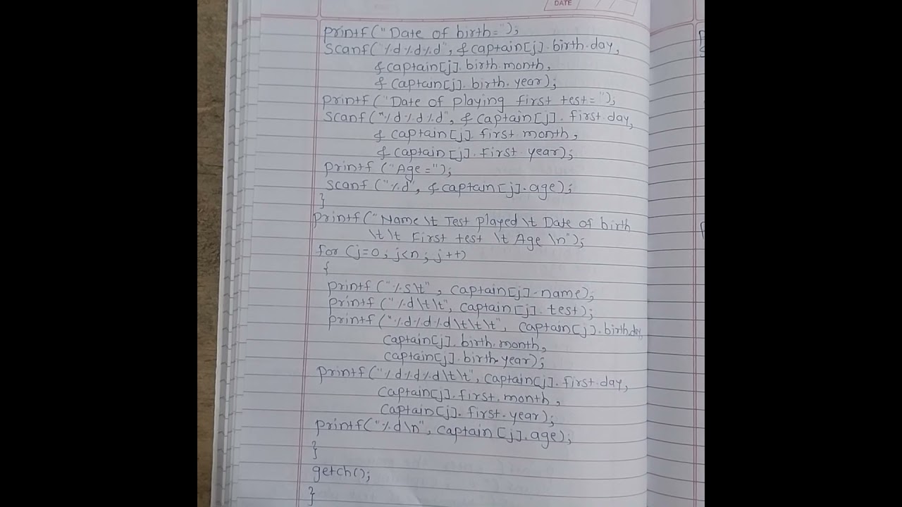 c lang |nested structure|pgm to accept & print details of captains of cricket teams in tabular form