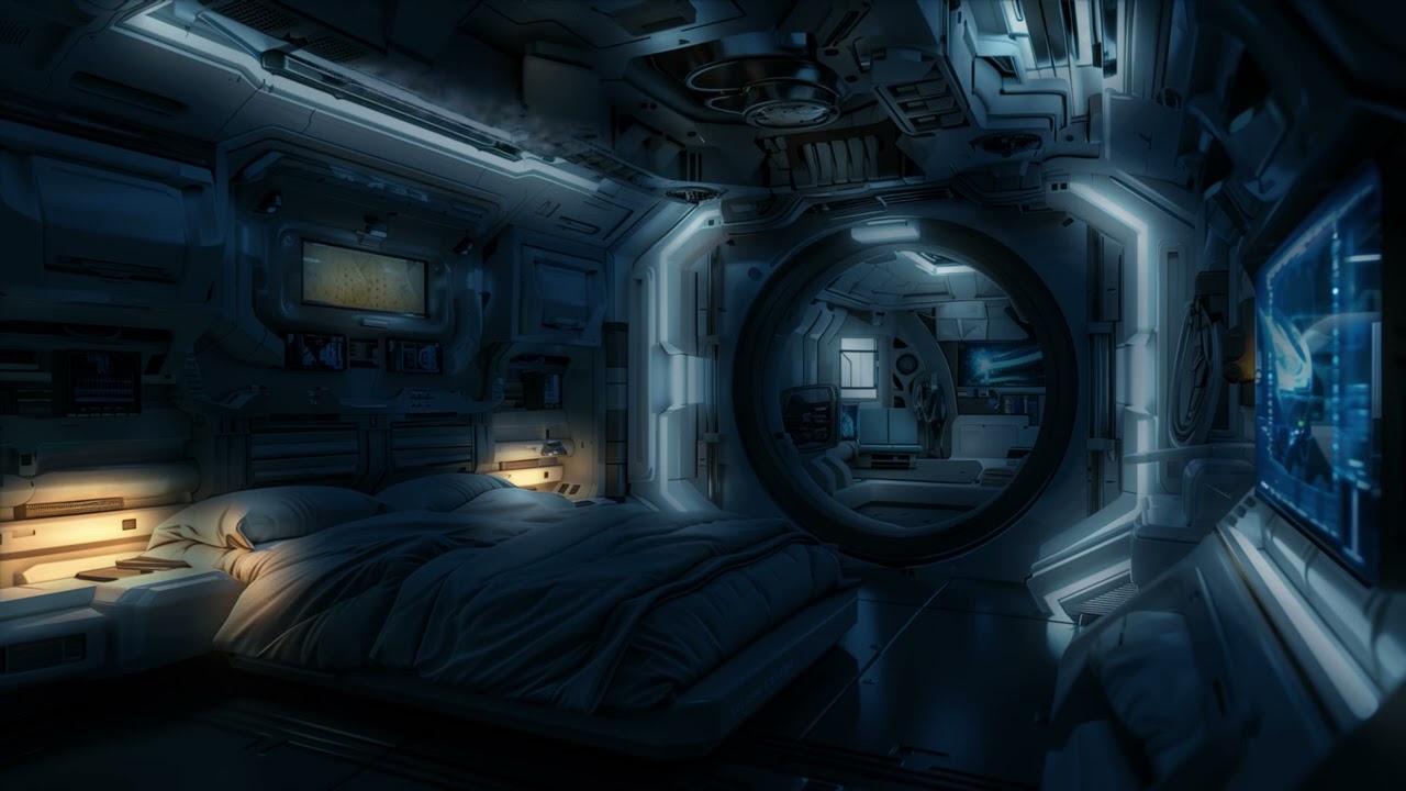Perimeter Jump Gate Crew Cabin Bedroom. Sci-Fi Ambiance for Sleep, Study, Relaxation