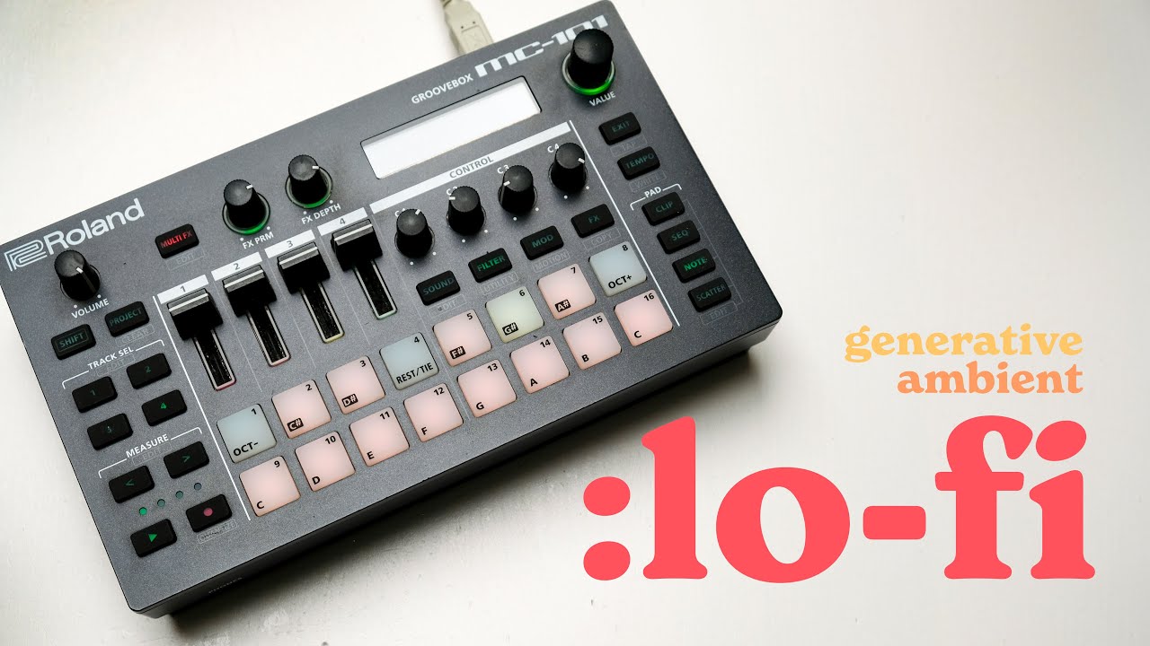 Daydreaming lofi ambient jam with drifting sequences on the Roland MC-101.