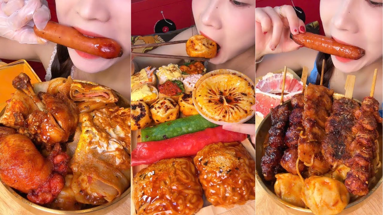 Saucy Noodles, Juicy Dumplings, Sausages & Grilled Meat Skewers Mukbang ASMR