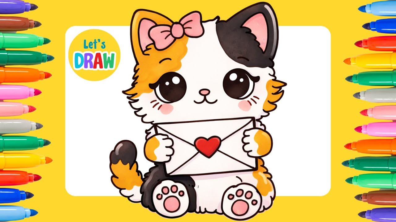 How to Draw the Cutest Valentine's Day Kitten | Easy Cute Kitten Drawing Tutorial ✏️🎨