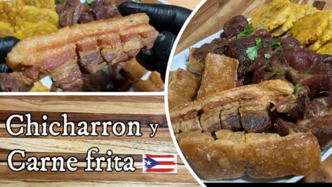Carne frita y Chicharrones de cerdo (Puerto Rican style fried pork & chicharron)
