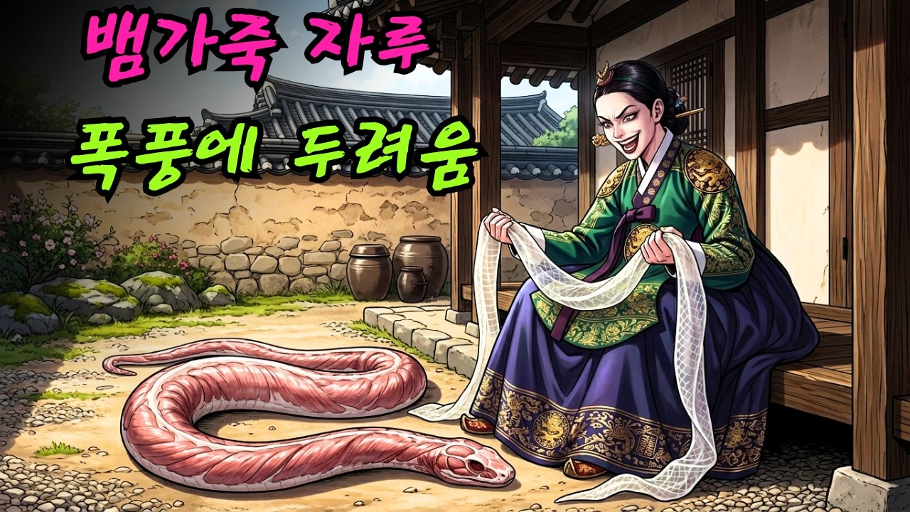 못된 소녀는 뱀의 가죽을 벗겨 자루를 만들었다. 그때 폭풍이 몰아쳐 소녀는 두려움에 떨었다.|민담 |전설 |설화 |옛날이야기 |오디오북