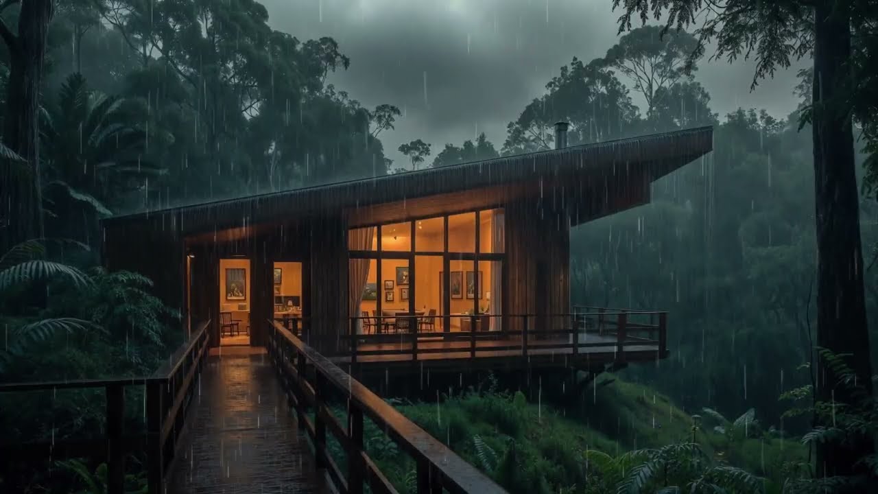 Deep Sleep Rain Sounds 3 Hours 🌧 Forest Cabin at Night for Anxiety & Insomnia Relief | 4K