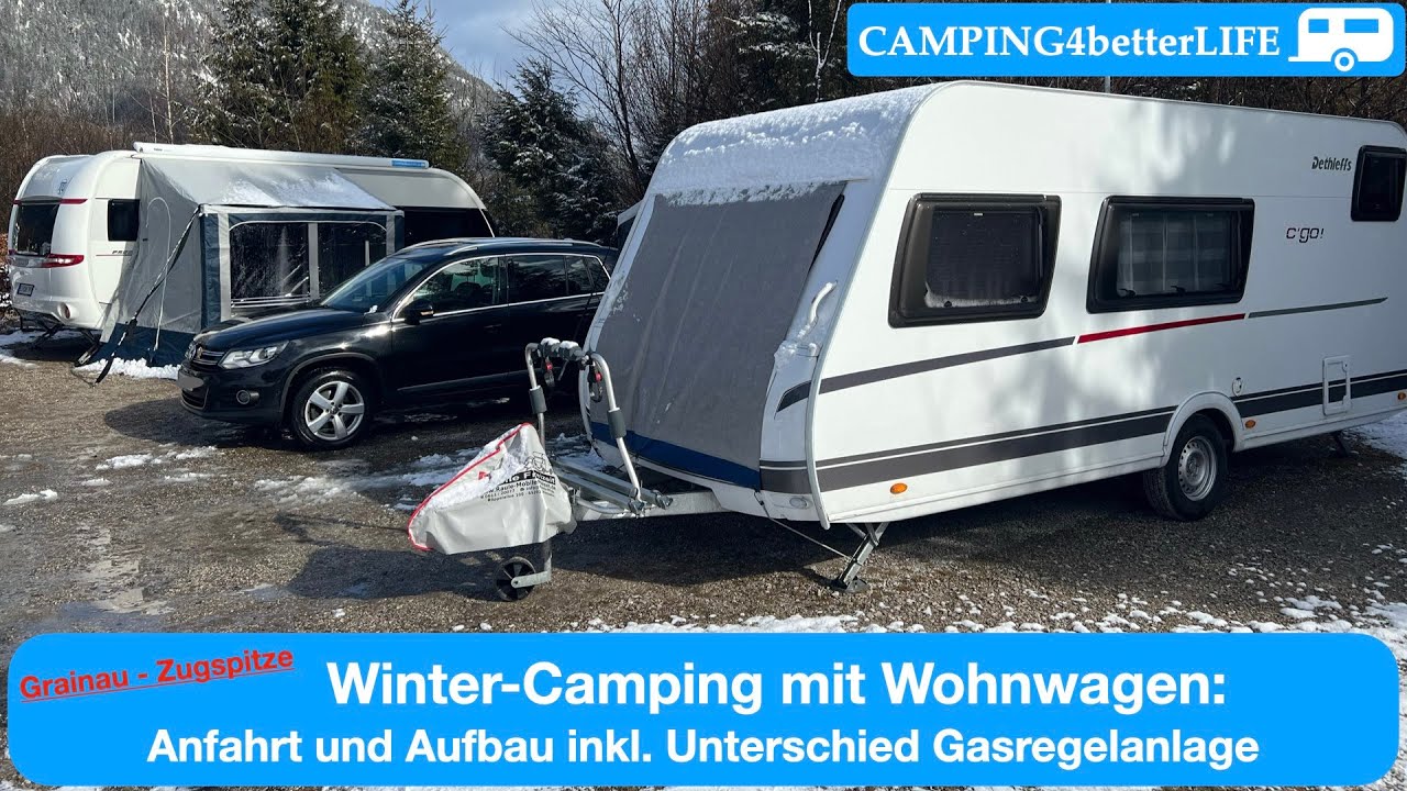 Winter - Camping mit Wohnwagen: Ankunft und Aufbau inkl. Unterschied Gasregelanlage (DuoControl)