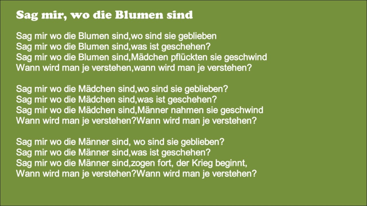 Sag mir wo die Blumen sind / mit Text (Cover)