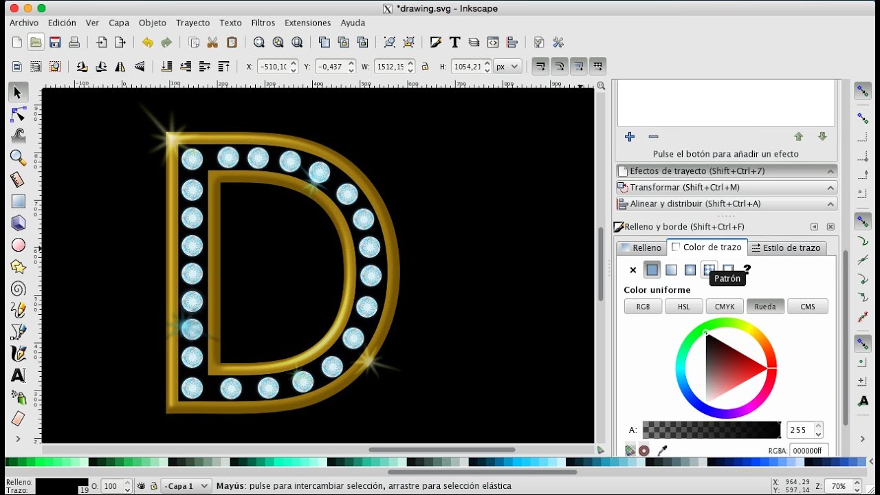 INKSCAPE 44 - Letra de Oro con Diamantes.