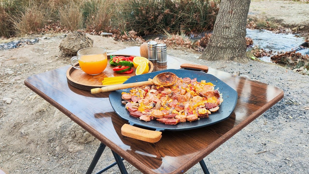 Beautiful breakfast cooked by the river | outdoor cooking in autumn 🍁