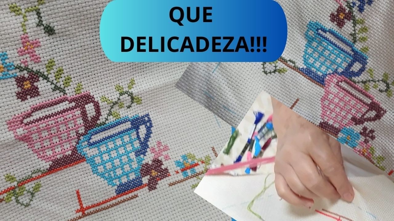 QUE DELICADEZA! Xícaras Bordadas com Camomila na Toalha da Rosa Mãe