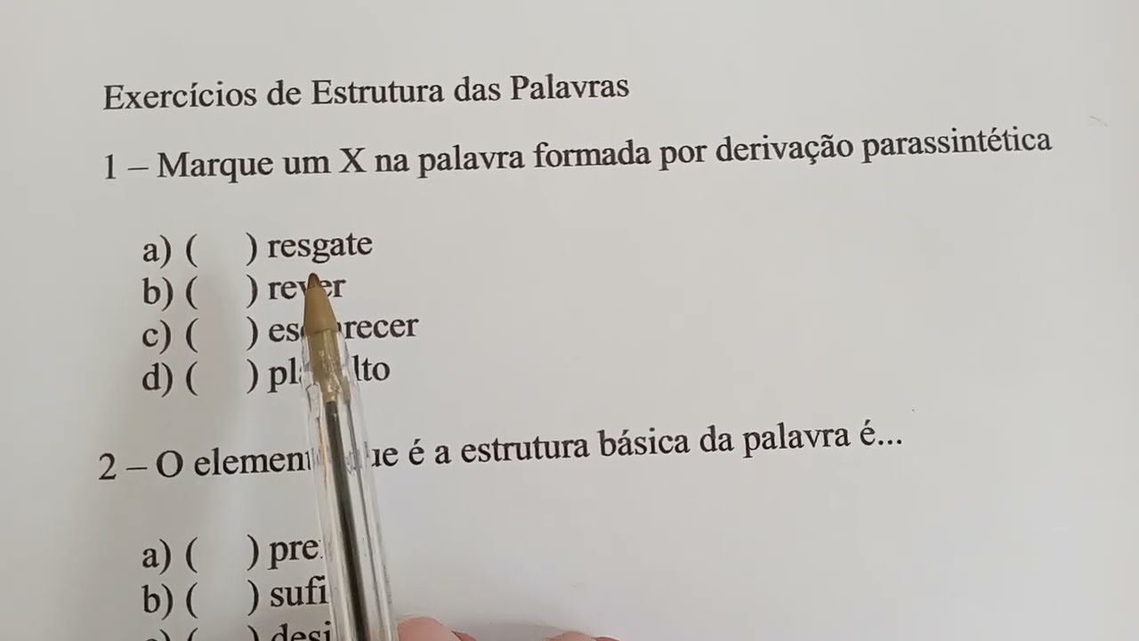 Exercícios de Estrutura das Palavras