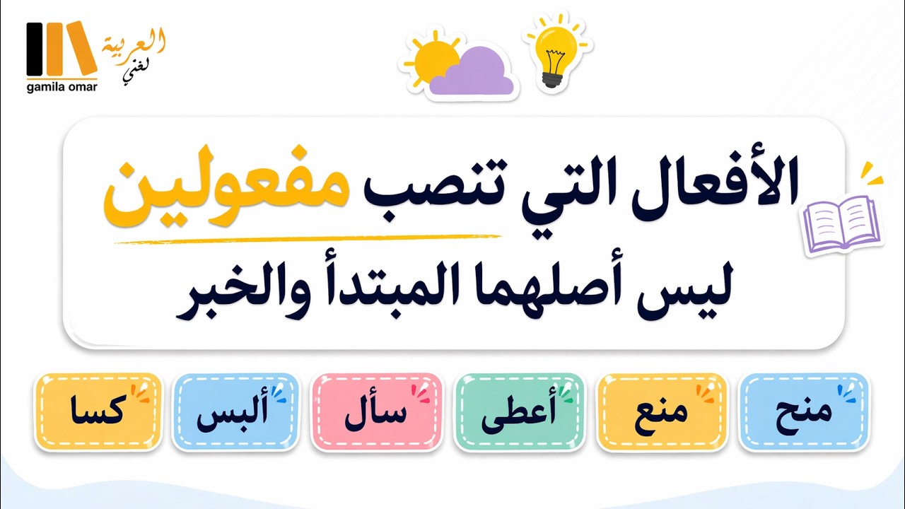 الافعال التي تنصب مفعولين ليس اصلهما مبتدأ وخبر - الصف الاول الاعدادي