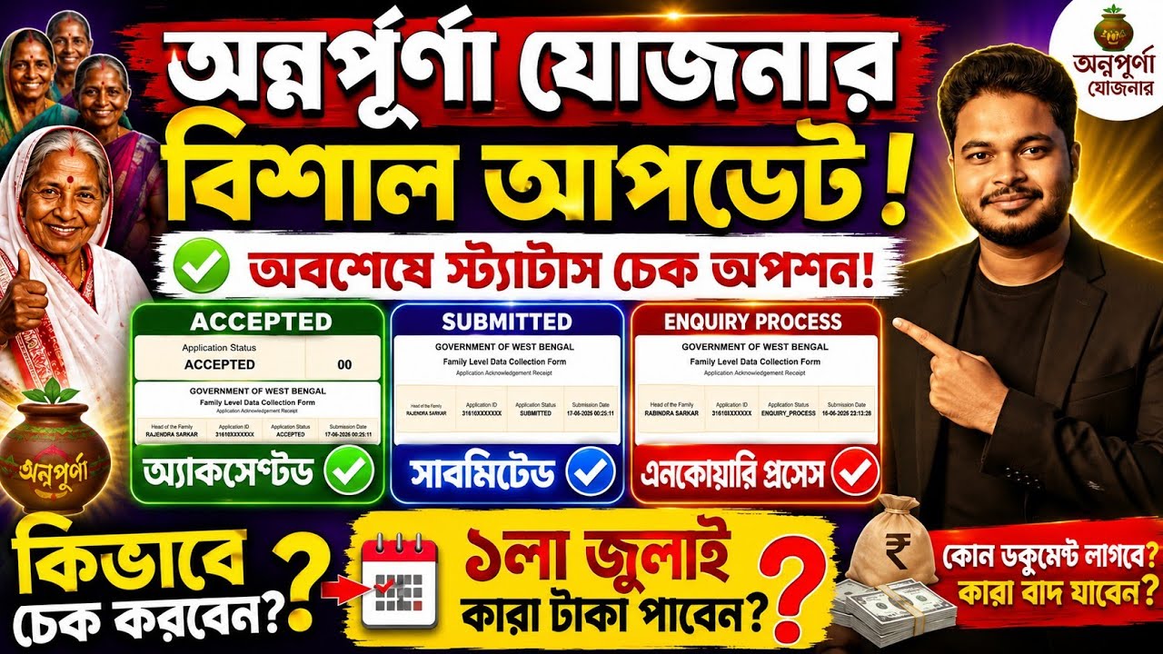 অন্নপূর্ণা যোজনার স্ট্যাটাস চেক: Annapurna Yojana Status check 2026: annapurna bhandar status online