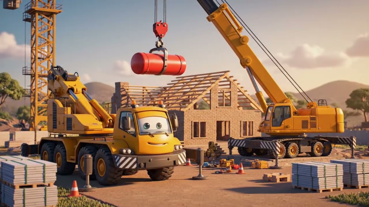 Watch the Crane Build a Mini House Step-by-Step! Construction Trucks in Action#automobile #animation
