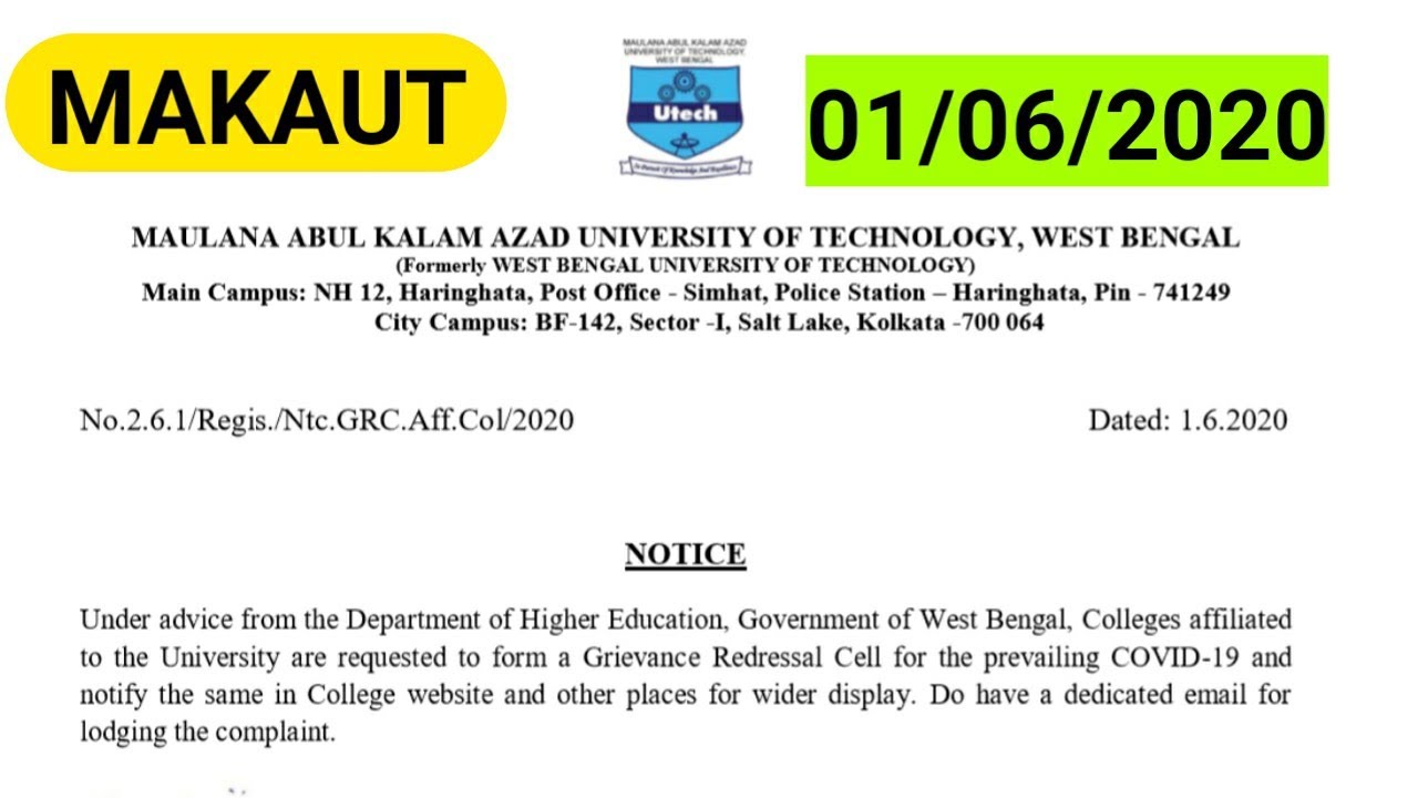 MAKAUT NEW NOTICE (01/06/20)