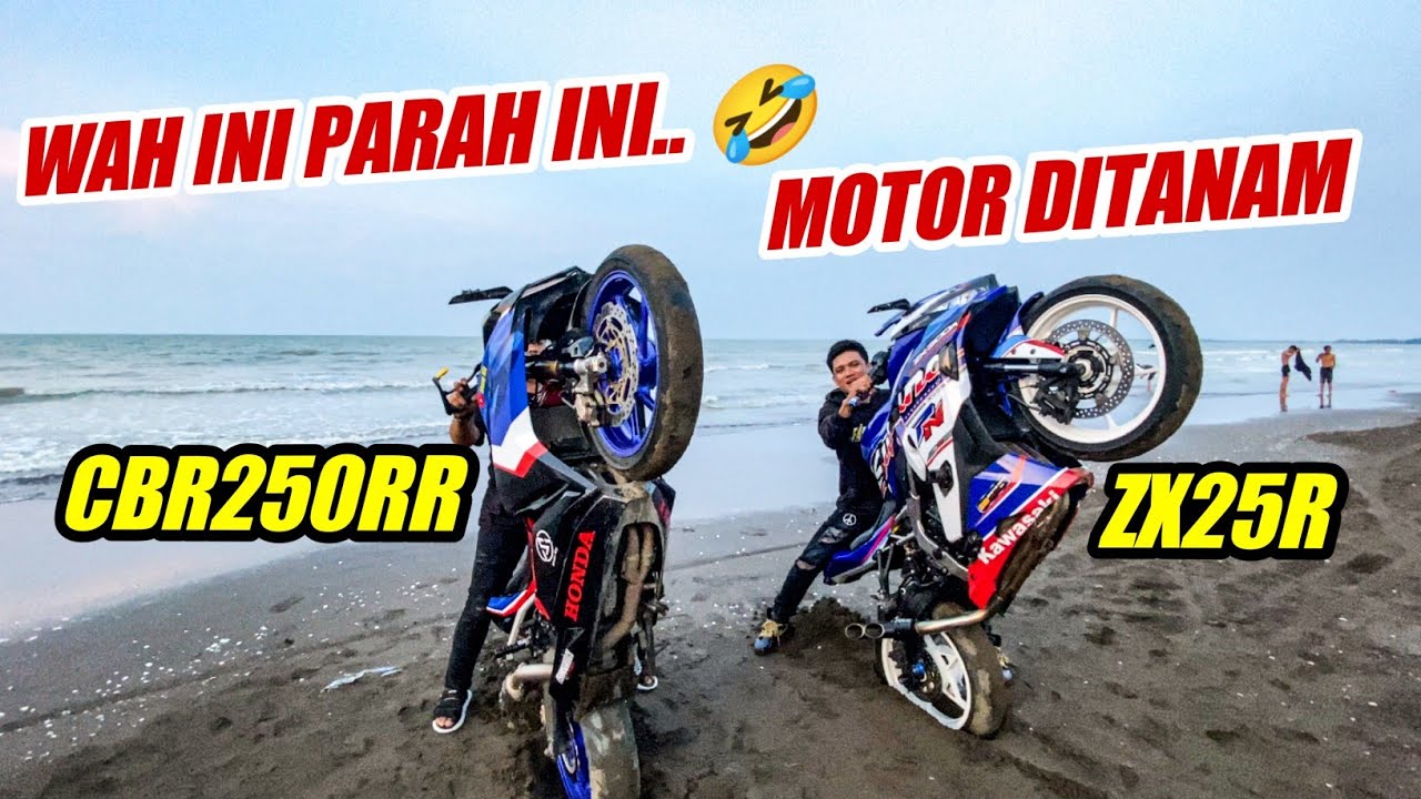 NYORE RIDE KE PANTAI KARAWANG MOTOR LANGSUNG DITANAM🤣ZX25R CBR250RR