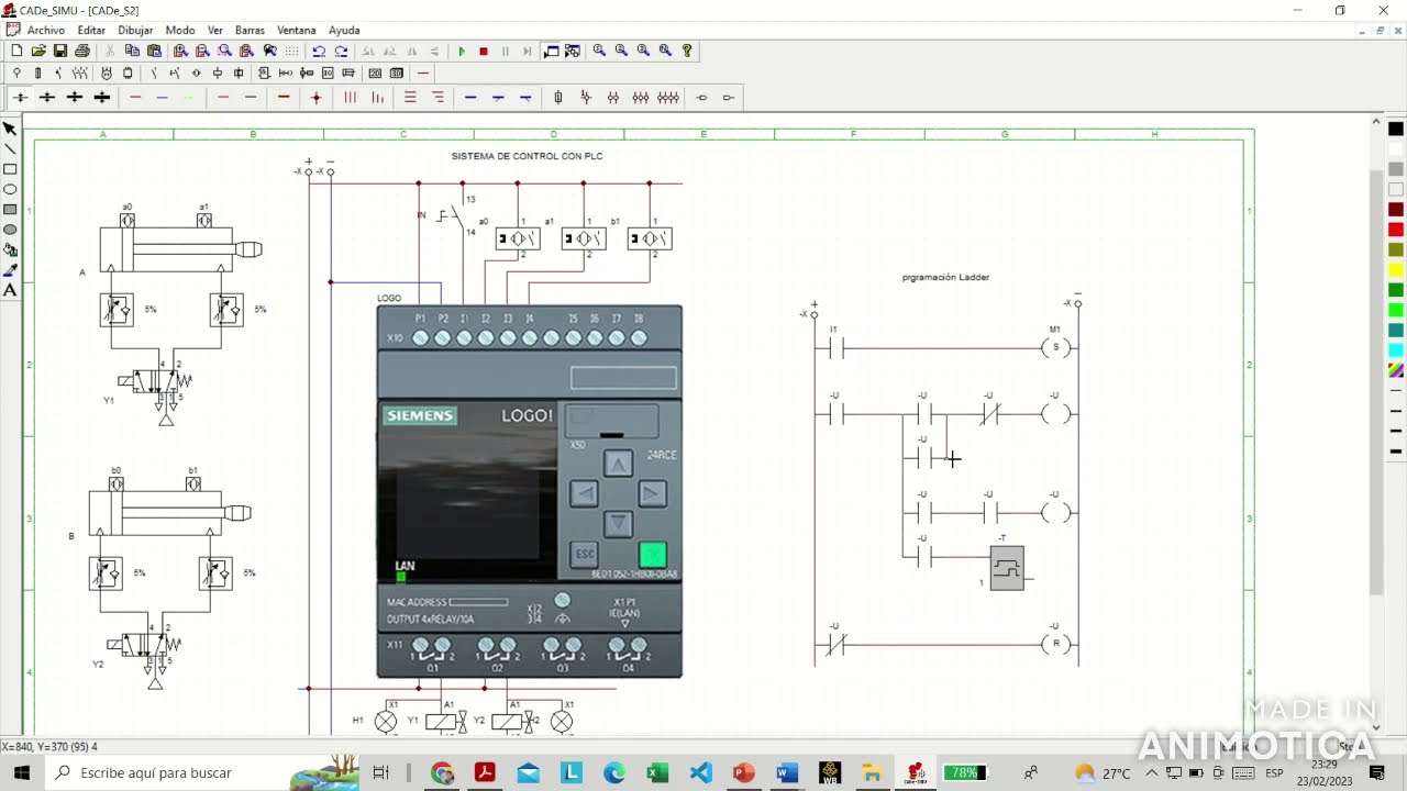 SISTEMA DE CONTROL ELECTRONEUMÁTICO CON  PLC EN SOFWARE CADe-SIMU.