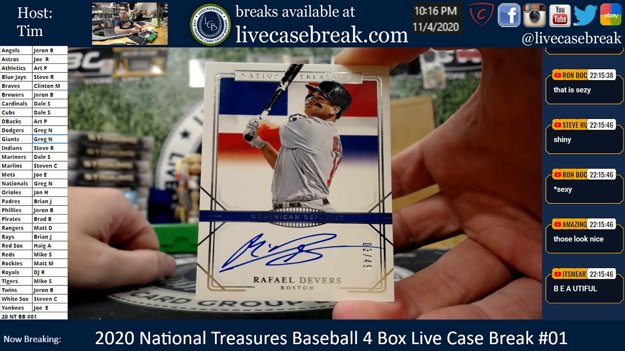 2020 Panini National Treasures Baseball 4 Box Hobby Live Case Break #01 PYT