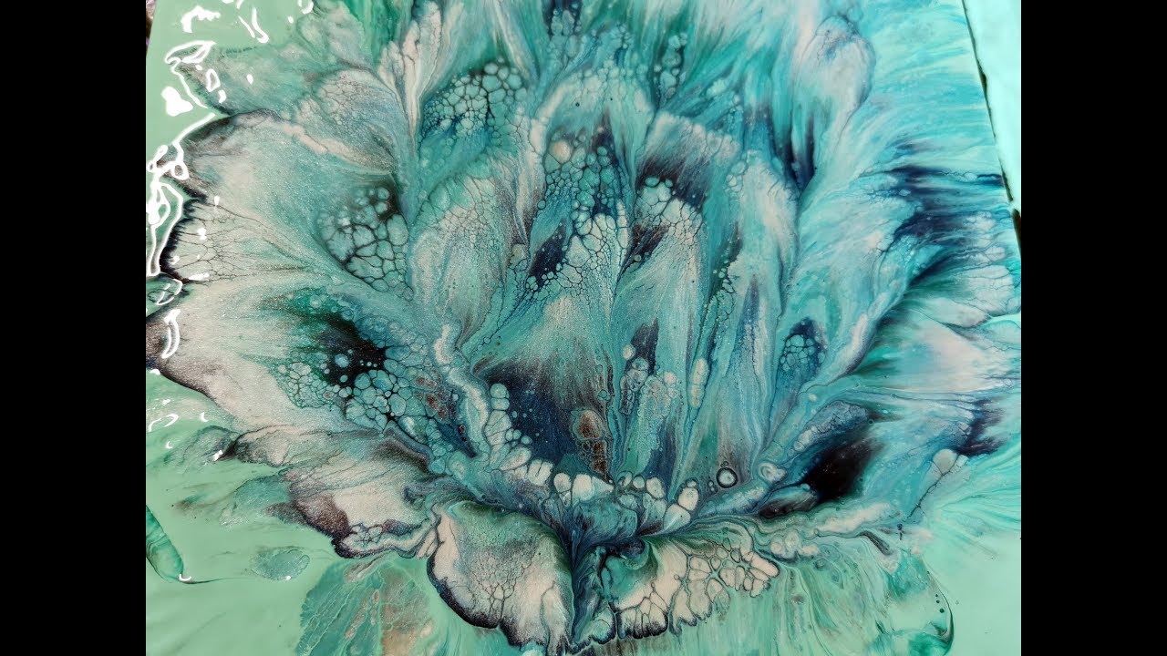 (140) Shades of turquoise / Spiral flower dip / Acrylic pouring technique