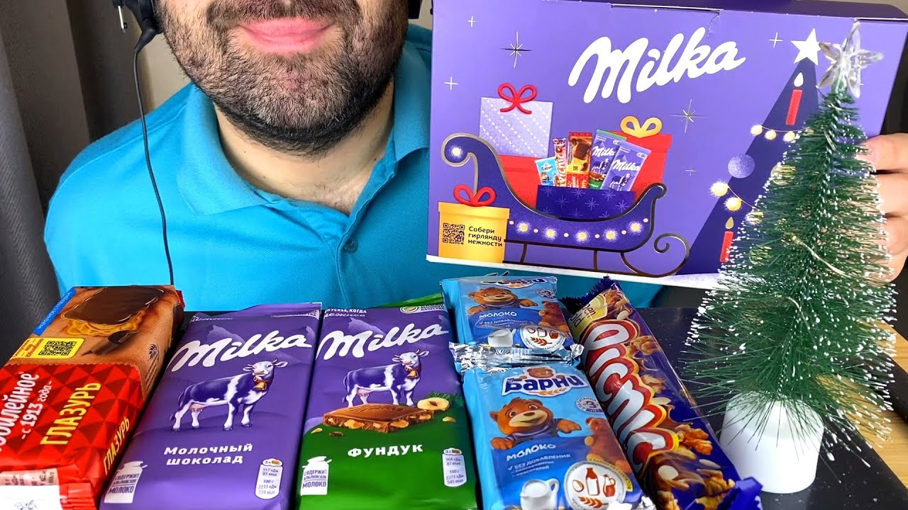 ASMR MILKA CHOCOLATE CHRISTMAS BOX 2025 (EATING CHOCOLATE BARS, BISCUITS, CUPCAKES BARNI) MUKBANG