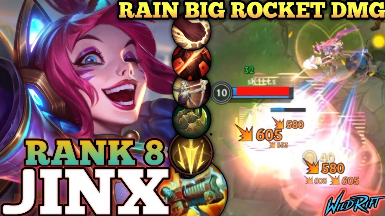 JINX BRUTAL RAIN ROCKET DMG! MAX CRIT.  BUILD IS SCARY - TOP 8 GLOBAL JINX BY КВАРТІРАНТ - WILD RIFT