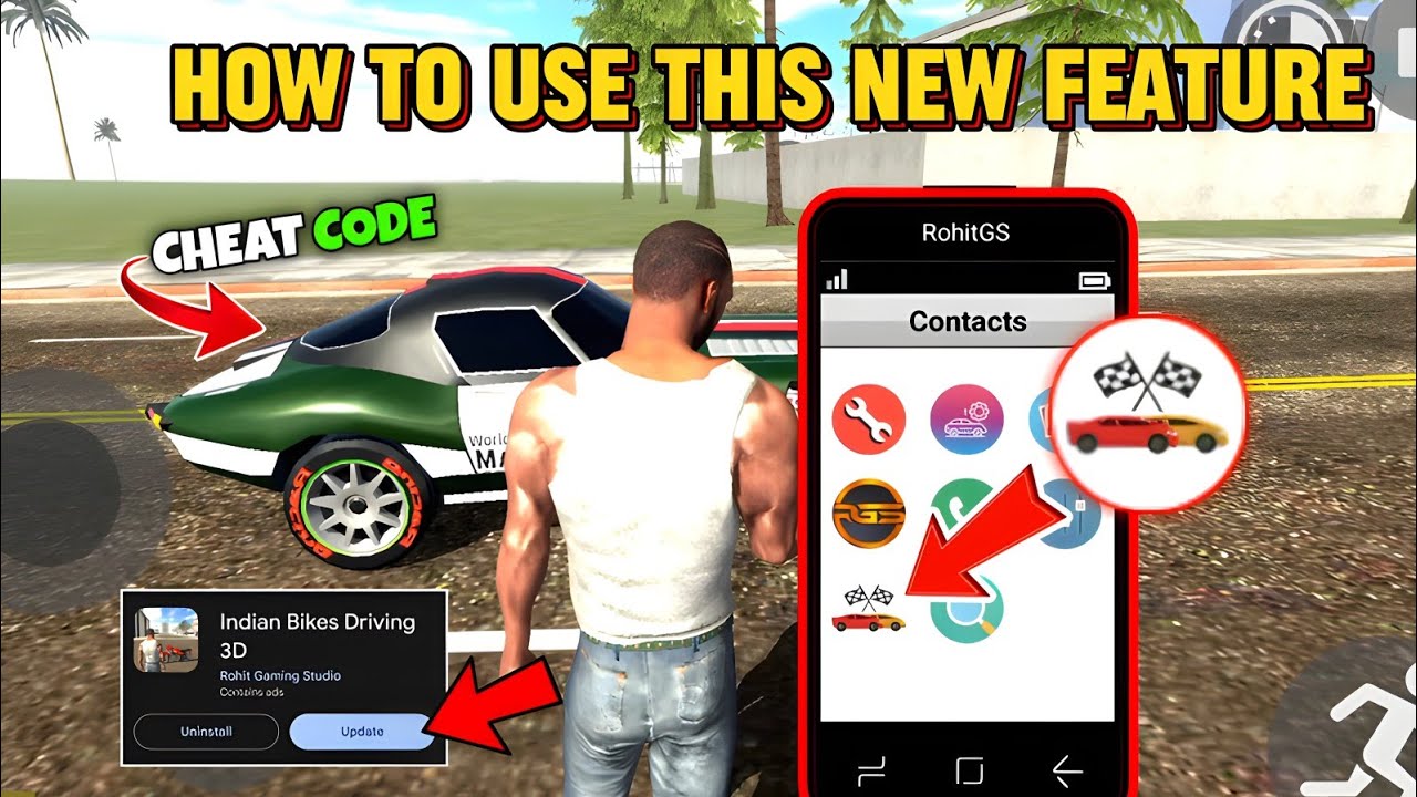 CAR Racing Feature 🔥 Racing CAR Cheat Code | INDIAN BIKE DRIVING 3D NEW UPDATE - KXP VINEET YT
