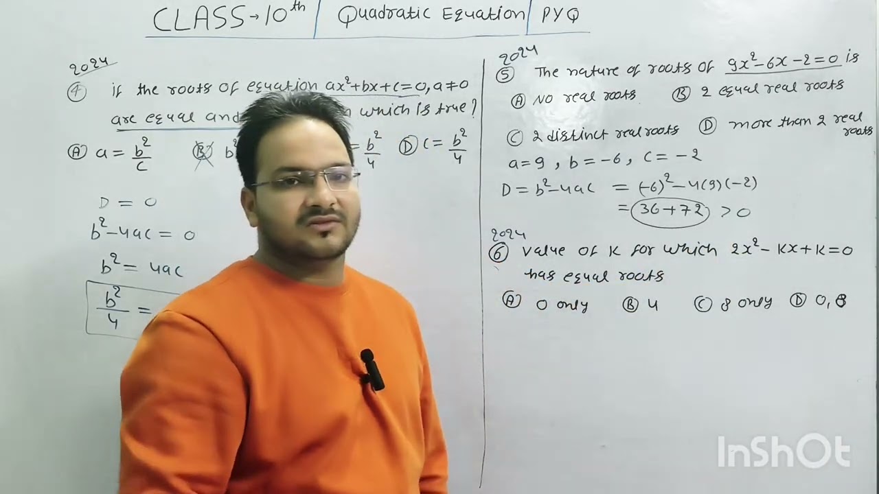 Quadratic equation important PYQ Questions , #Class 10,  #2026 board exam
