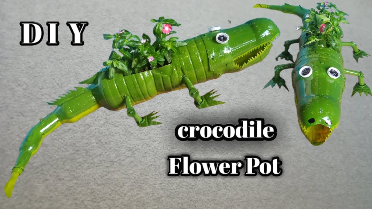 Crocodile Flower Pot From Plastic Bottles / home garden