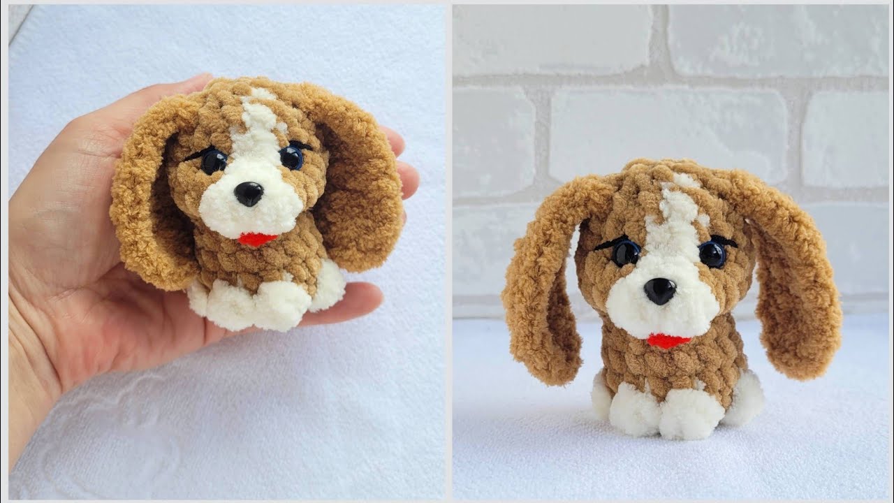 Мини собачка вязаная крючком из плюшевой пряжи/crochet dog✨gehäkelter dog