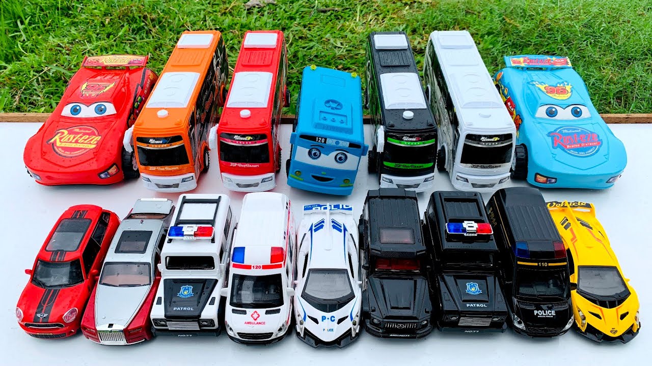 Mobil Mobilan Meluncur Polisi, Mobil Ambulan, Mobil Balap, Truk Molen, Truk Sampah, Tayo #8906