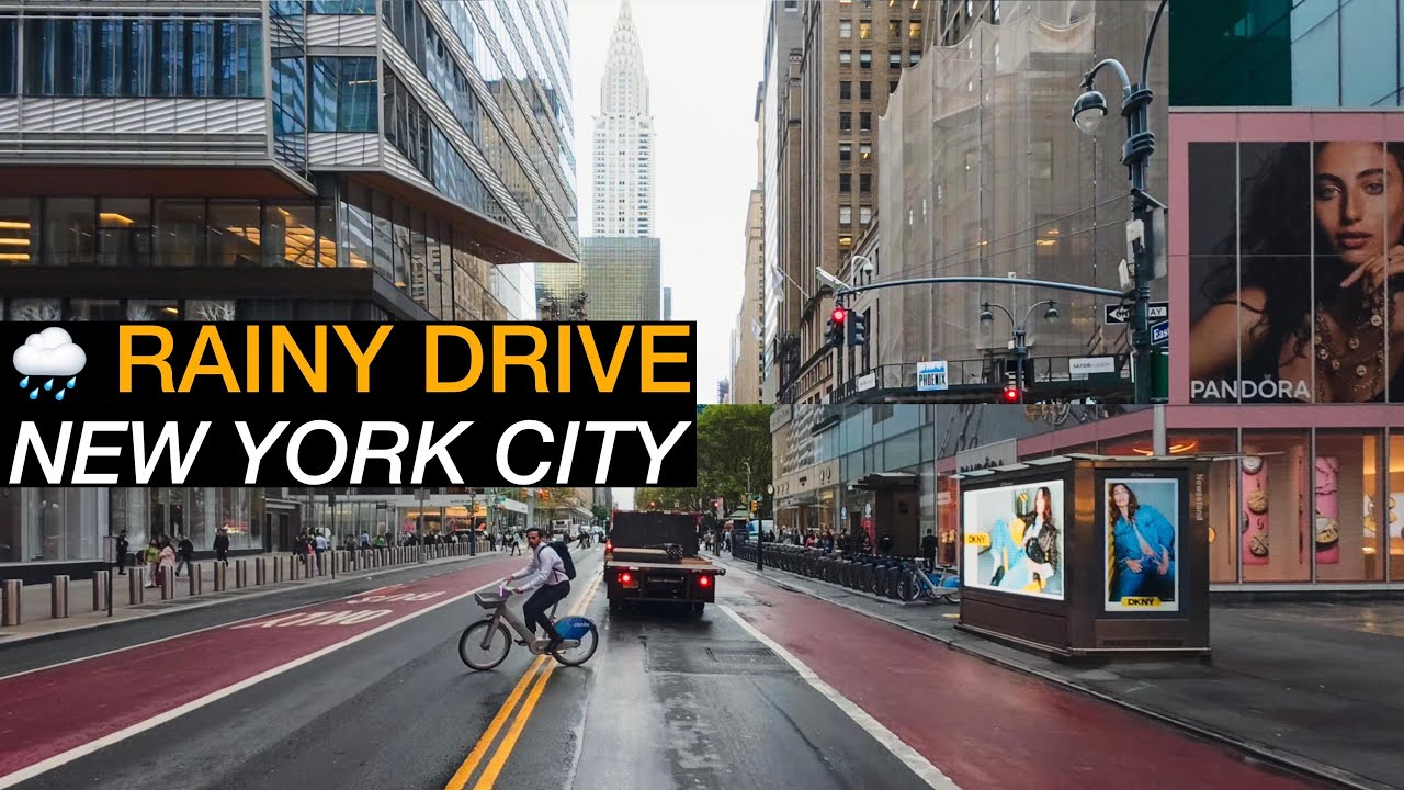 4K Rainy Drive in New York City | Midtown Manhattan, Central Park, Times Square | POV