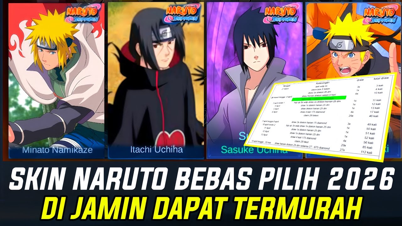 DI JAMIN DAPAT SKIN MLBB X NARUTO ITACHI & MINATO BEBAS PILIH TIPS HEMAT PALING MURAH MOBILE LEGENDS